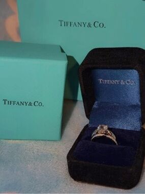 A Classy Chic Boutique Silver Ring with Clear Stone and Blue Velvet Box